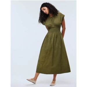 Madewell Dress Size XS Green Smocked-Waist Midi Striped Seersucker NWT Flaw